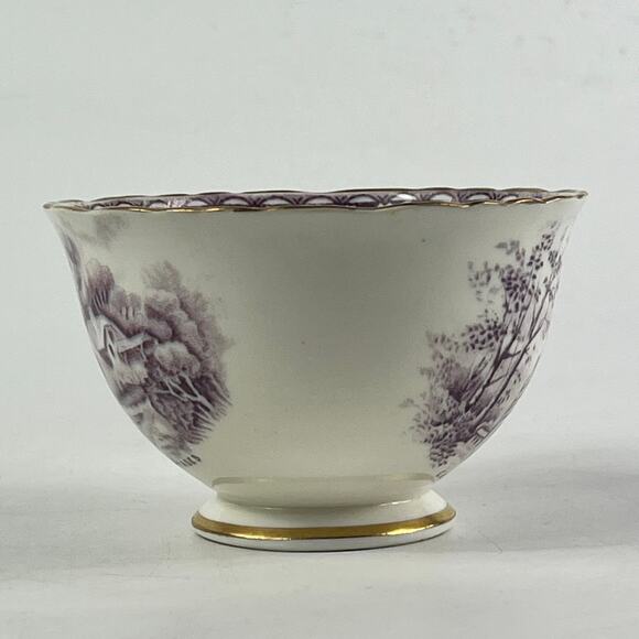 Sutherland China Tea Bowl Historical Britain Warwickshire Purple Gold Rim 1950s - Picture 4 of 13